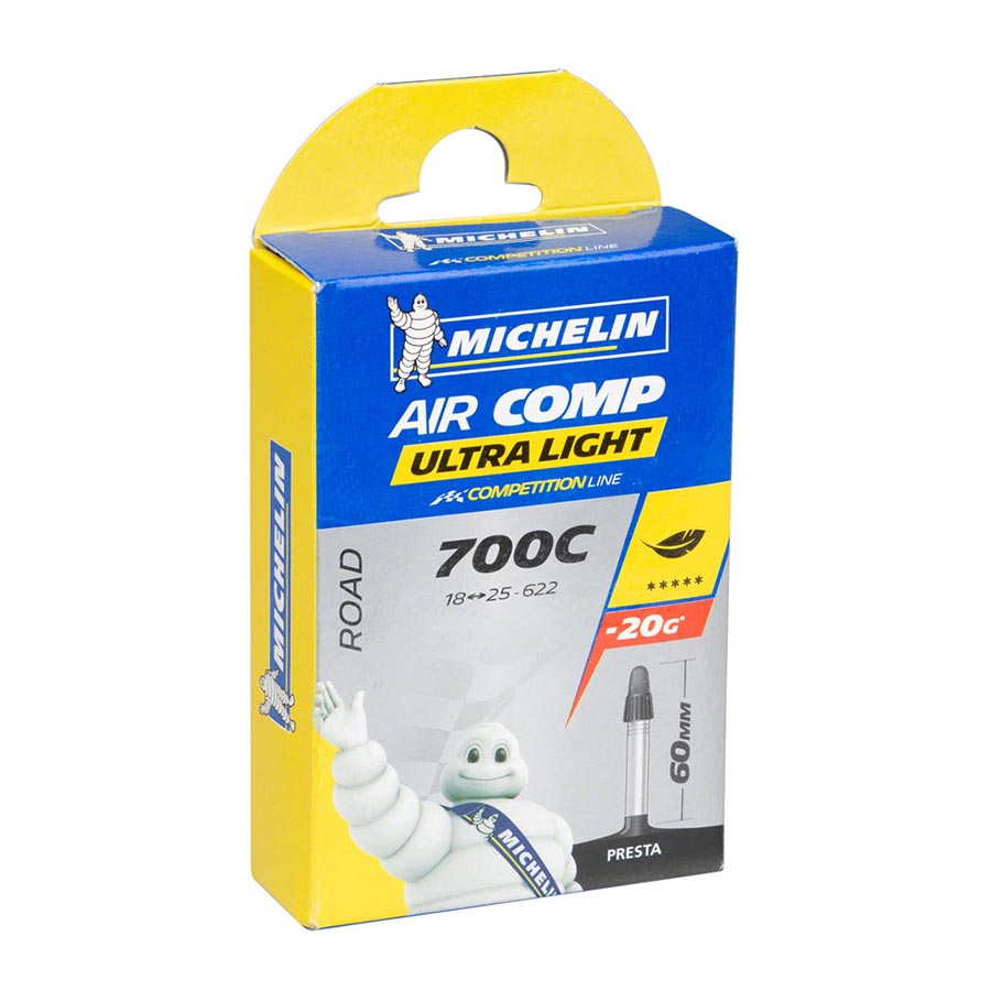 Four (4) Michelin, Aircomp Ultralight Butyl, Tube, Presta, 60mm, 700x18-25C